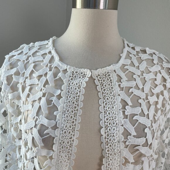 NEW $86 Suzanne Betro Womens XL Ivory Lace Cardigan Open Knit Top - Picture 7 of 16